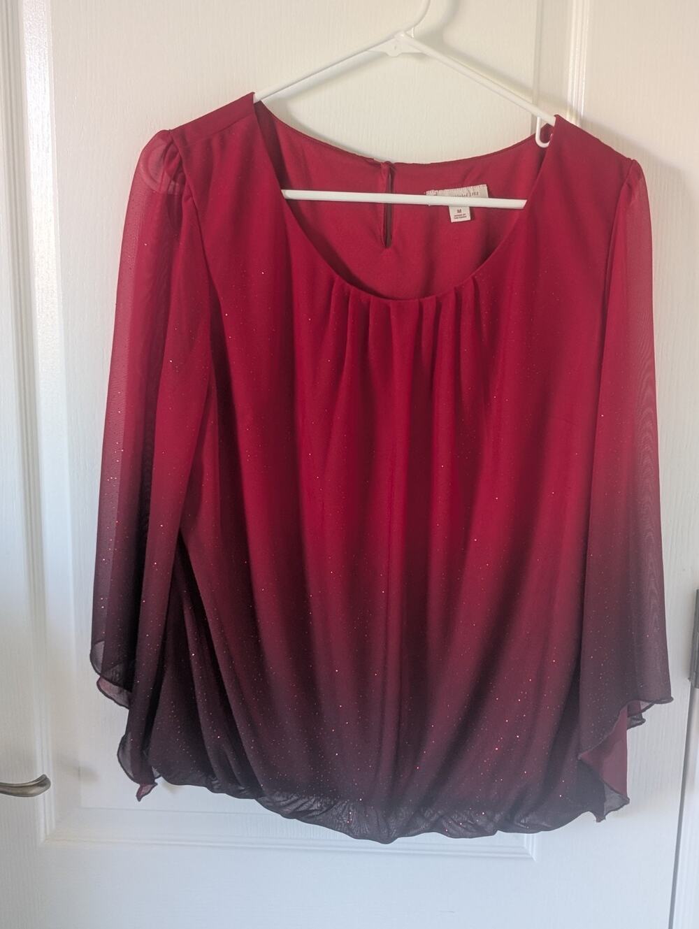 CB Established 1962 Womens Red Chiffon Layered Blouse, Shimmer Party top, Medium